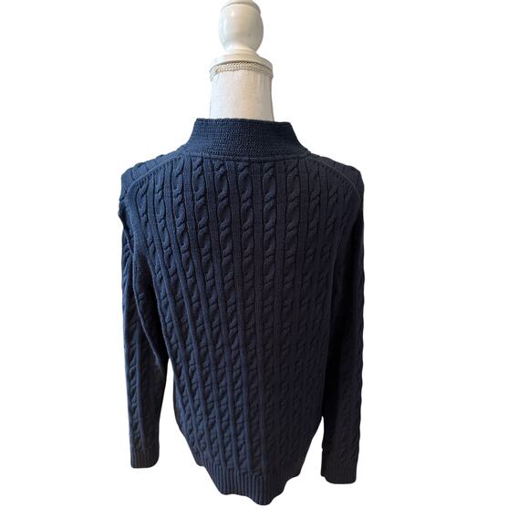 LL Bean Double L Cable Knit Cardigan Sweater Classic Navy Blue LP - Picture 6 of 8